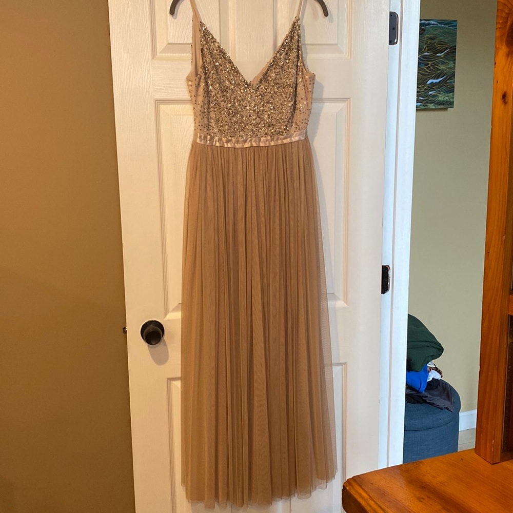 BHLDN Champagne Floor Length Gown, Size 4